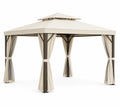 Tonnelle de jardin en acier avec toit et rideaux en polyester Beige 3x3m