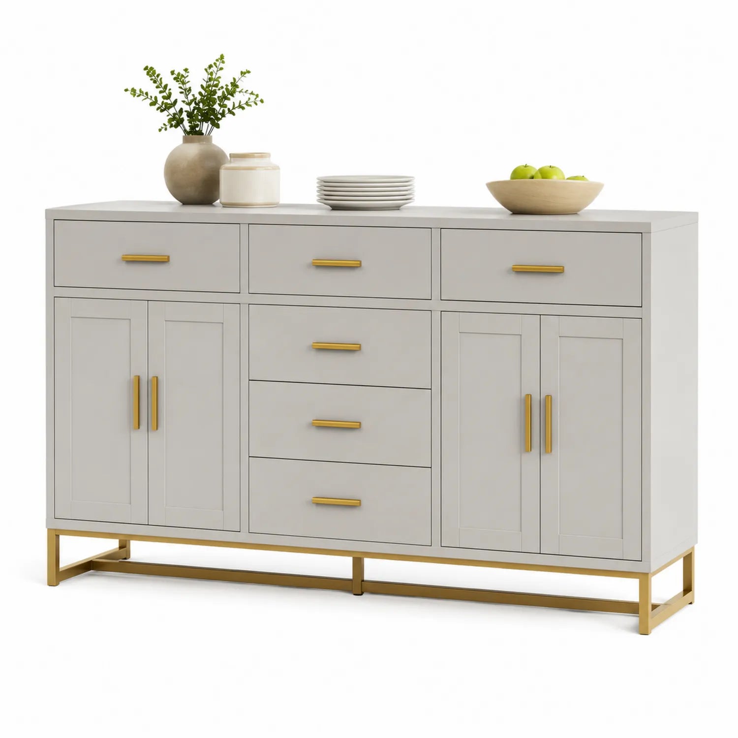 Buffet en bois MDF gris avec pieds en métal doré 150cm