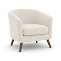 Fauteuil arrondi en tissu bouclé crème avec pieds en bois