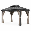 Tonnelle de Jardin en Aluminium Gris avec Rideaux en Polyester 300x400 cm