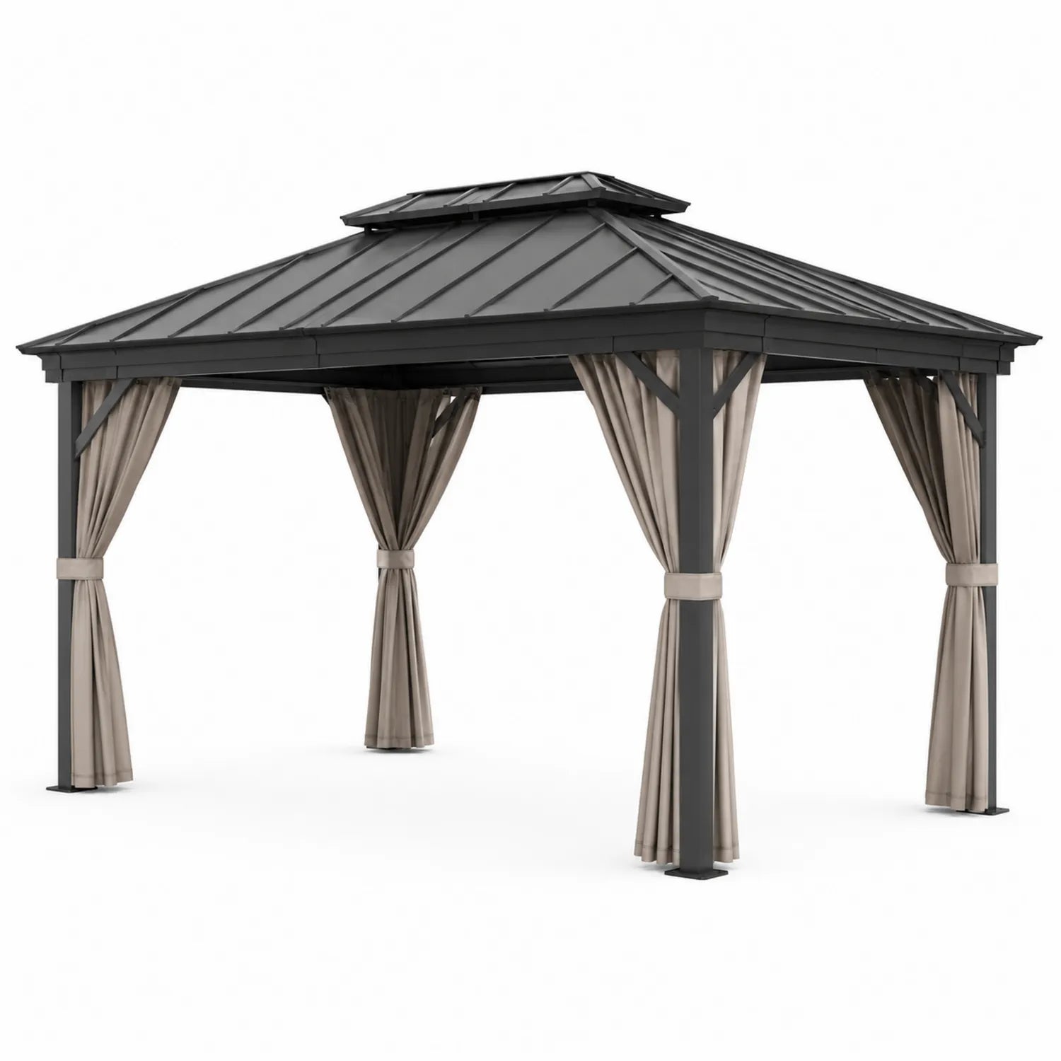 Tonnelle de Jardin en Aluminium Gris avec Rideaux en Polyester 300x400 cm