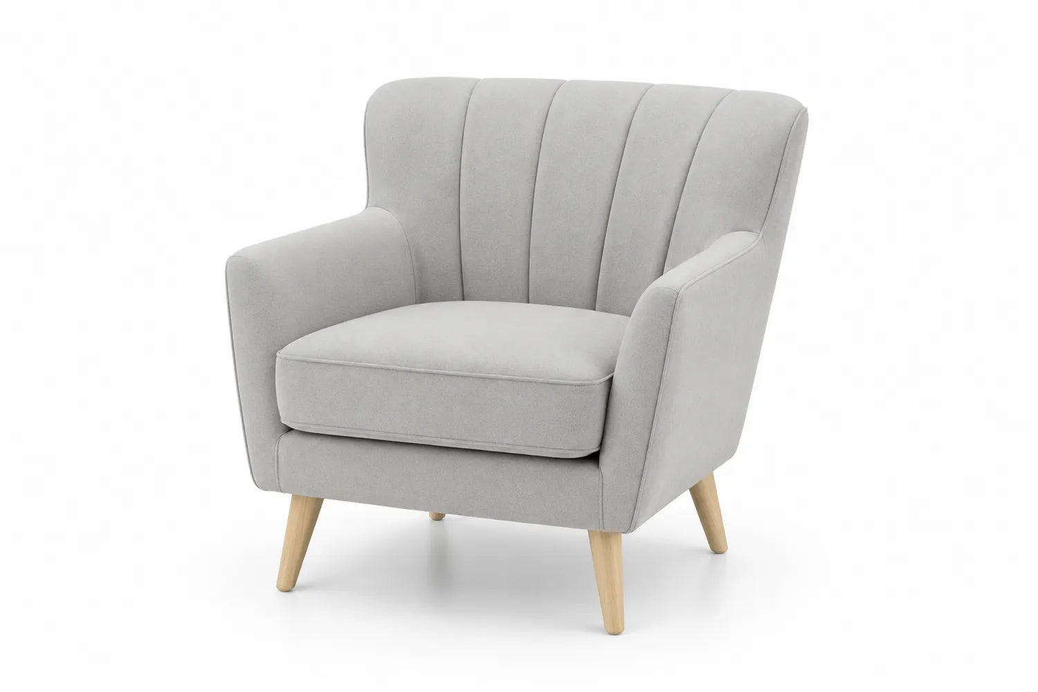 Fauteuil en tissu gris clair avec pieds en bois de hêtre