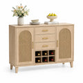 Buffet en bois avec portes en rotin et casier à vin