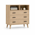 Commode en bois MDF chêne clair avec trois tiroirs
