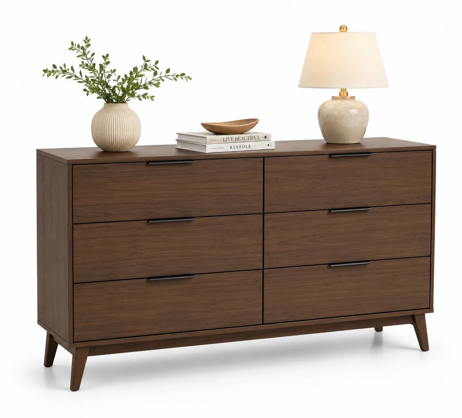 Commode en bois avec 6 tiroirs marron 120x40x76 cm