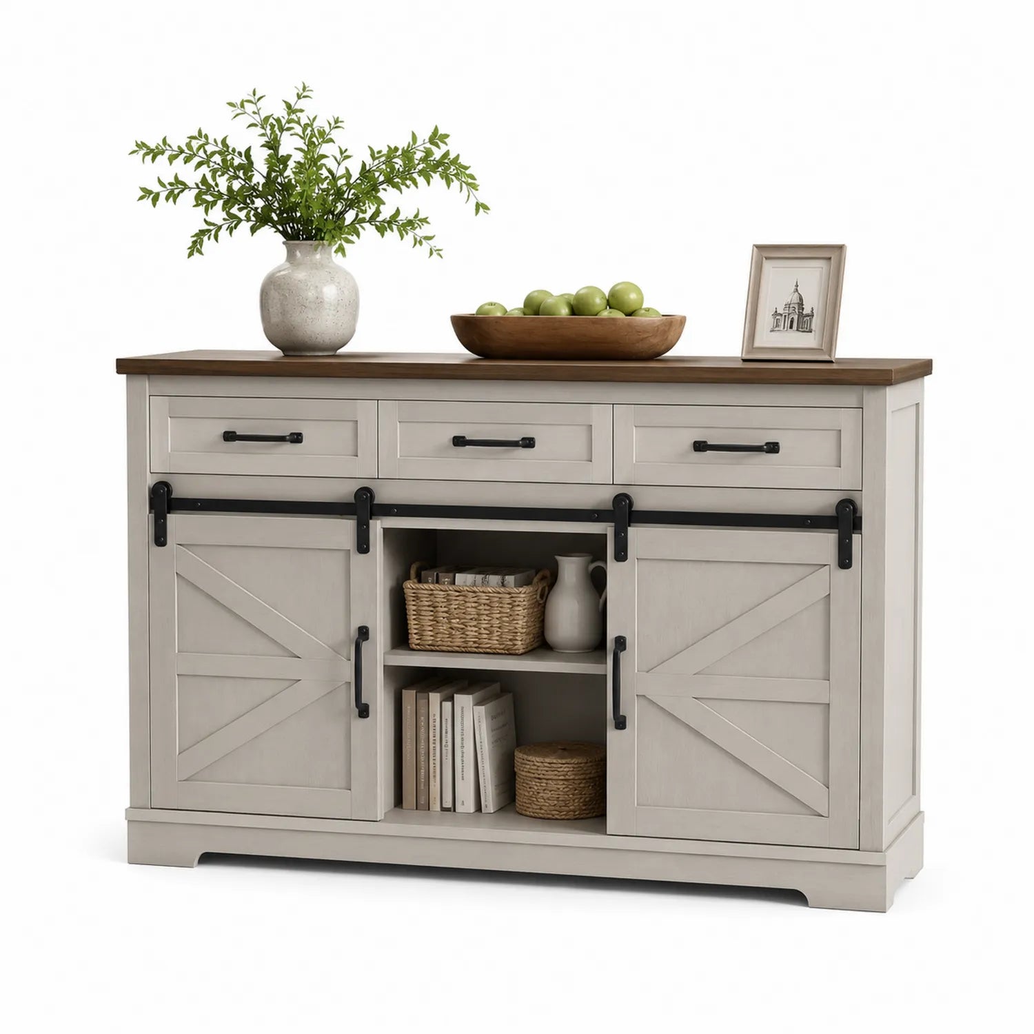 Buffet en bois avec portes coulissantes et tiroirs 150x40x85 cm