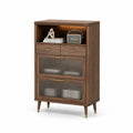Armoire en bois avec portes en verre et tiroirs 120x80x35 cm Marron