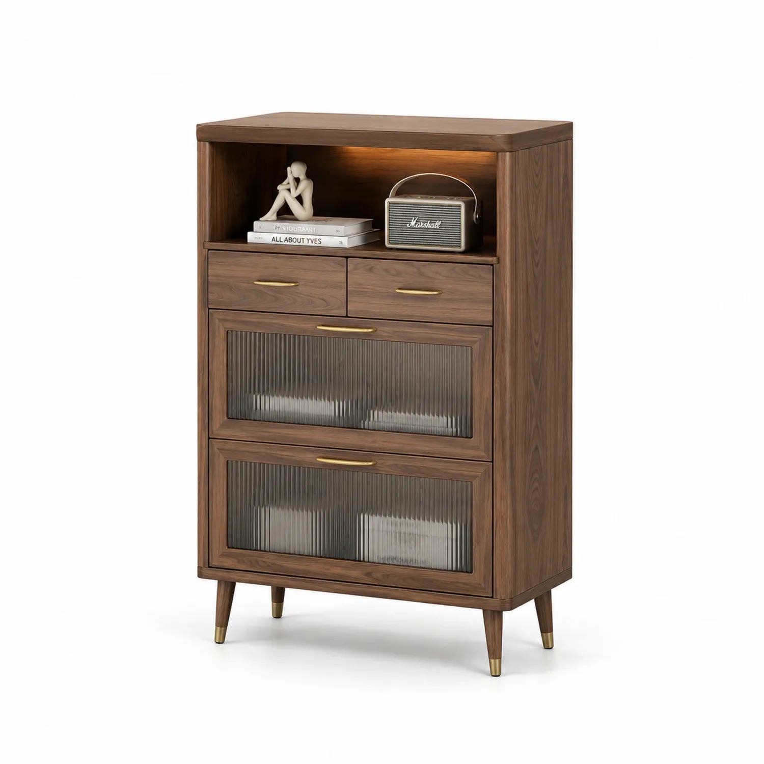 Armoire en bois avec portes en verre et tiroirs 120x80x35 cm Marron