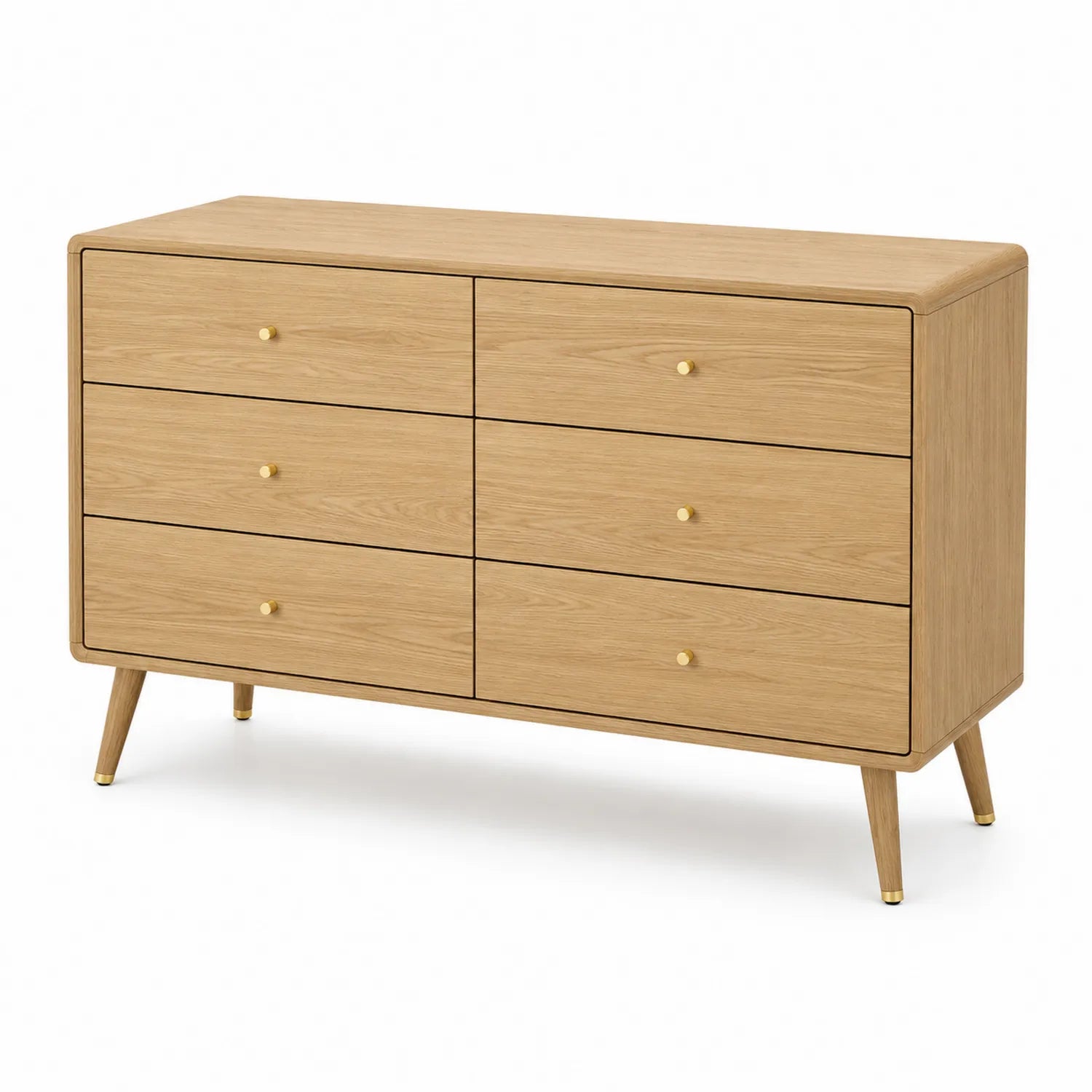 Commode en bois 6 tiroirs chêne doré