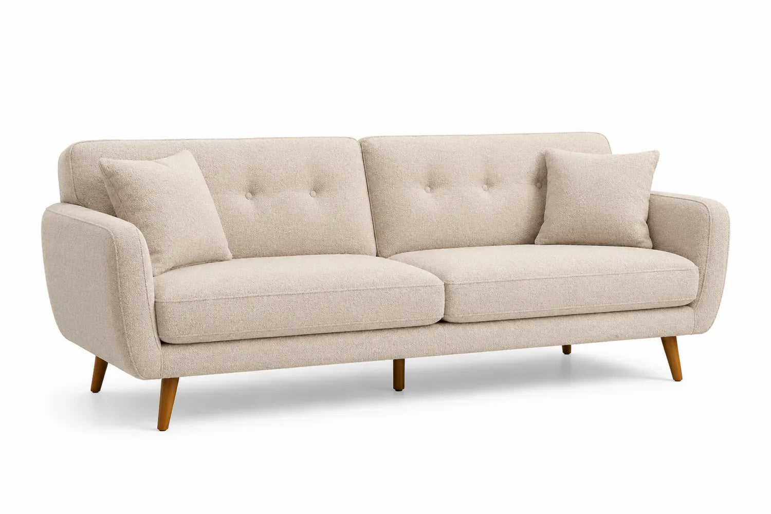 Canapé 3 places en tissu beige avec pieds en bois