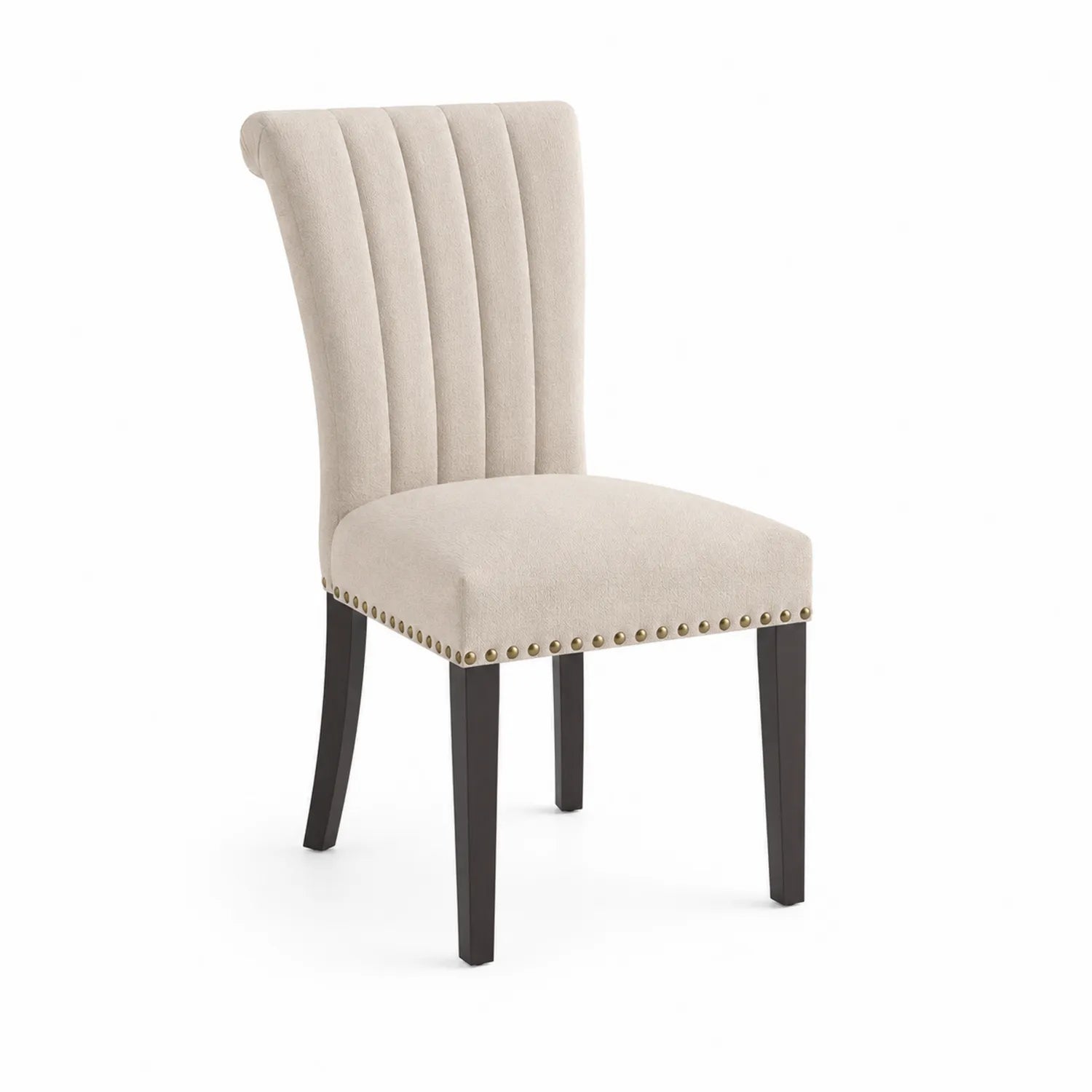 Chaise en tissu polyester beige avec pieds en bois