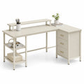 Bureau d'angle en métal avec étagères et 3 tiroirs Beige 150x120x75 cm
