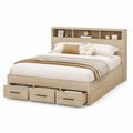 Lit double avec rangement en bois chêne clair 140x200 cm
