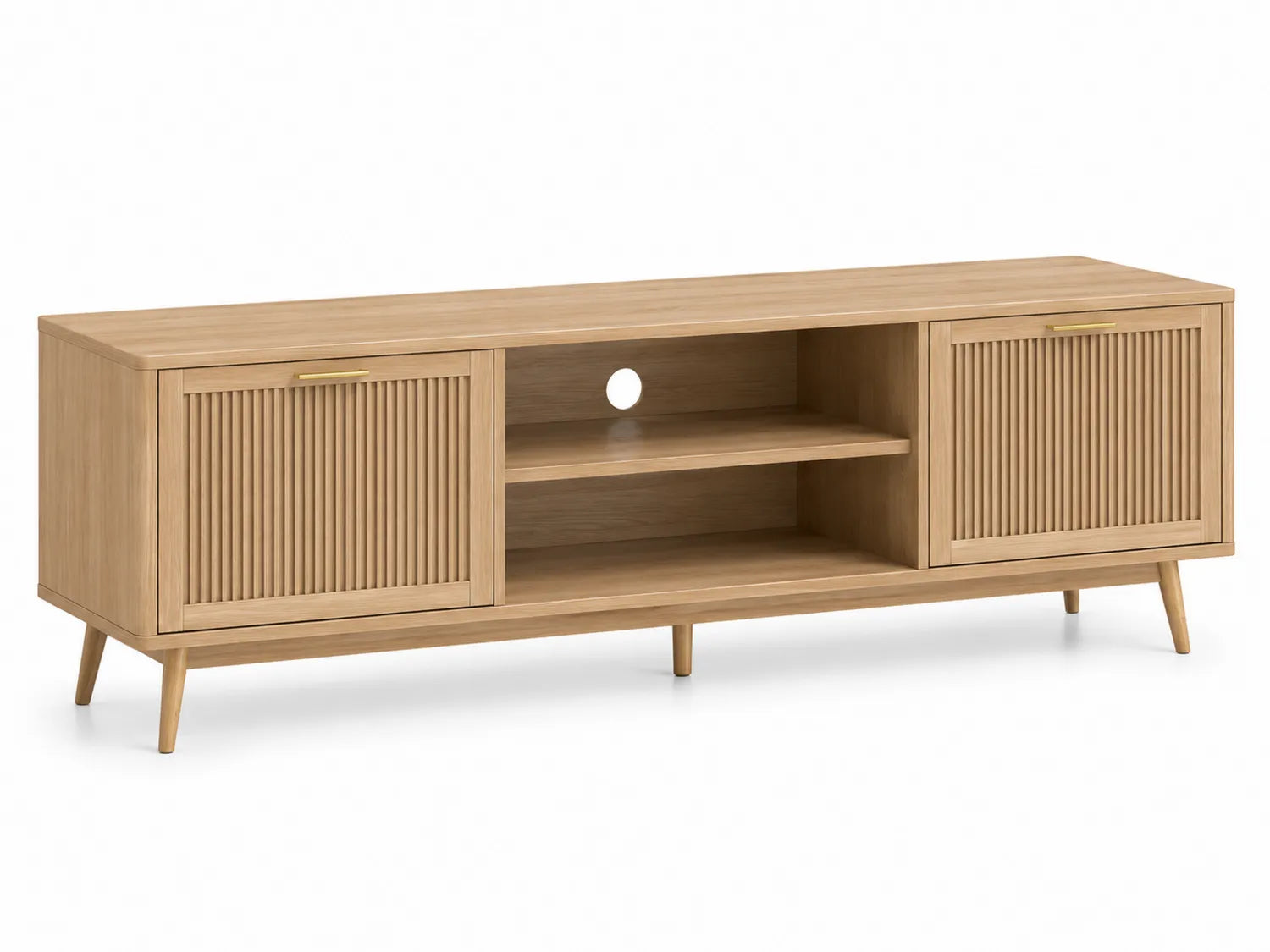Meuble TV en bois de chêne massif avec étagères ouvertes, 150x40x50 cm