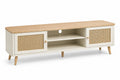 Meuble TV en Bois et Rotin Blanc avec Étagères 150x40x50 cm
