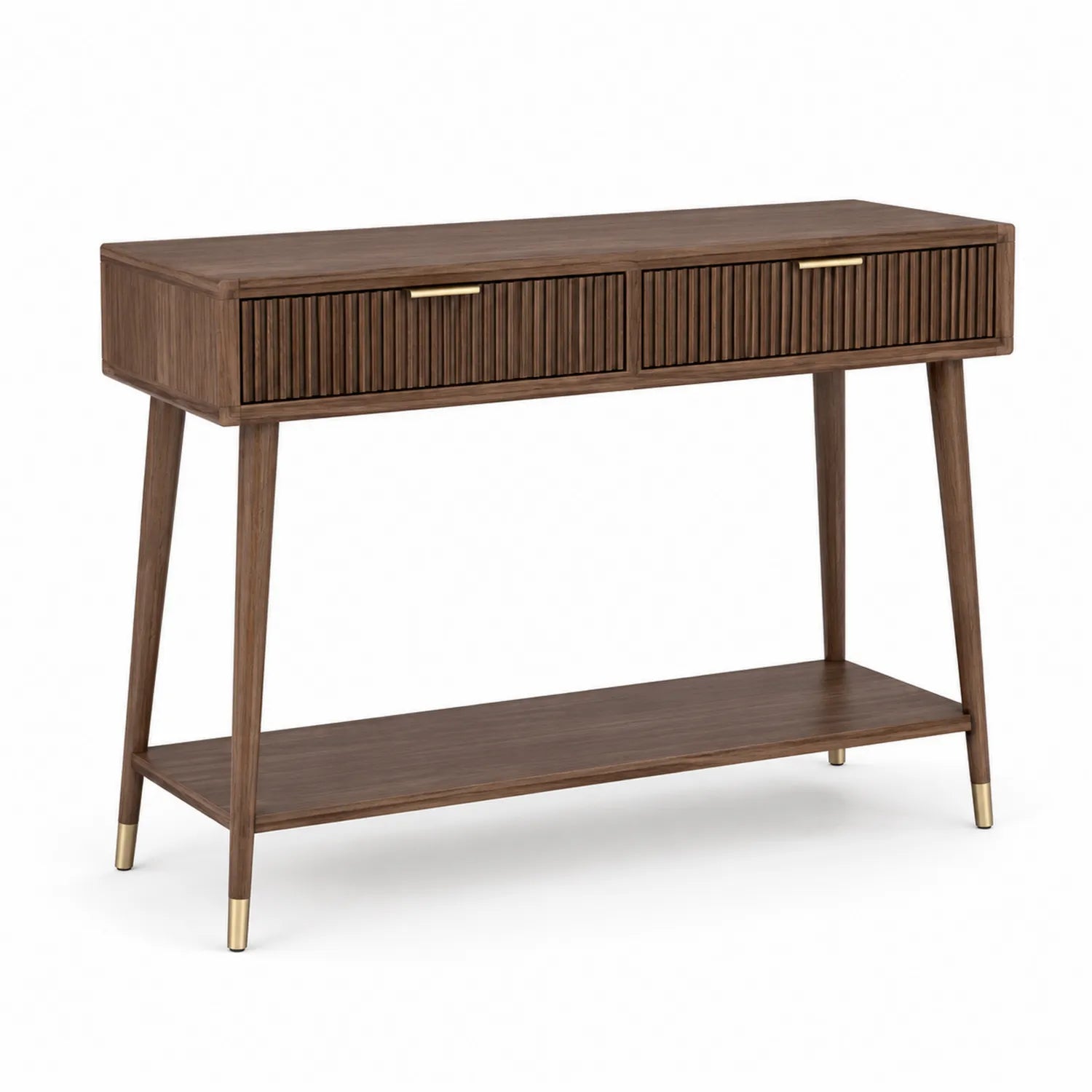 Console en Bois Massif Marron avec Étagère et Tiroirs