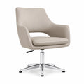 Chaise de bureau en cuir synthétique beige avec base en métal chromé