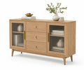 Buffet en bois avec portes en verre et tiroirs marron 150x40x80 cm
