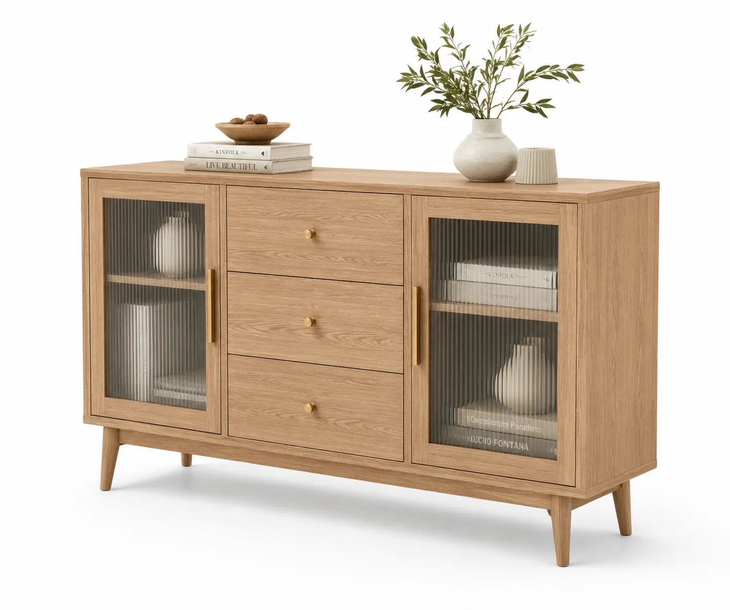 Buffet en bois avec portes en verre et tiroirs marron 150x40x80 cm