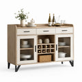 Buffet en bois avec portes vitrées et étagère à bouteilles 120x40x85 cm