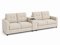 Canapé modulable tissu beige 6 places avec accoudoirs et porte-gobelets