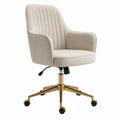 Chaise de bureau en microfibre Beige avec base métal doré