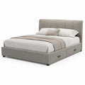 Lit double en tissu gris avec tête de lit et tiroirs 200x160 cm