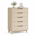Commode en bois de hêtre beige 5 tiroirs