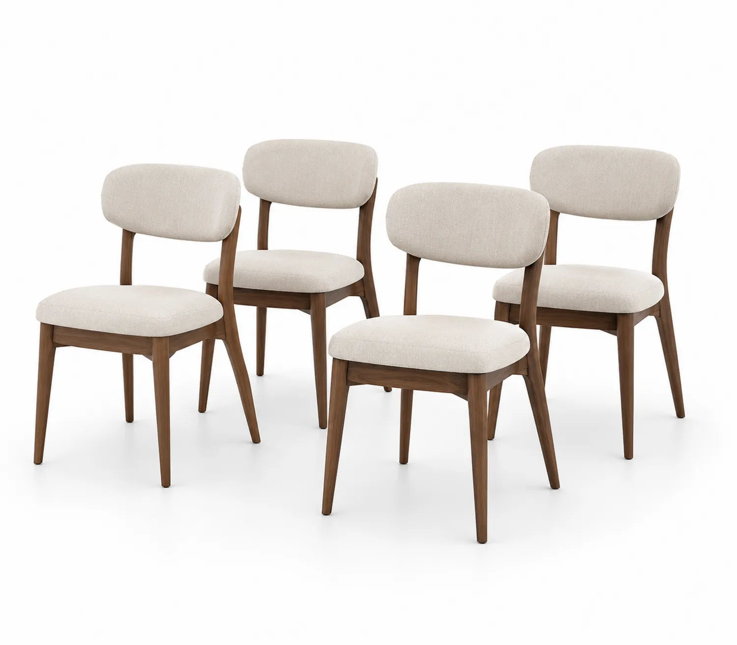 Lot de 4 chaises en bois et tissu beige