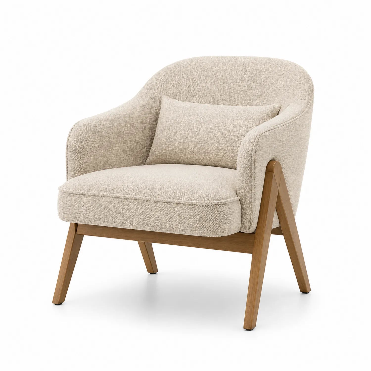 Fauteuil en tissu bouclé avec cadre en bois