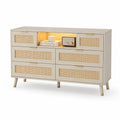 Commode en bois et rotin avec 6 tiroirs Beige