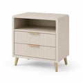 Table de chevet en bois et métal beige avec tiroirs