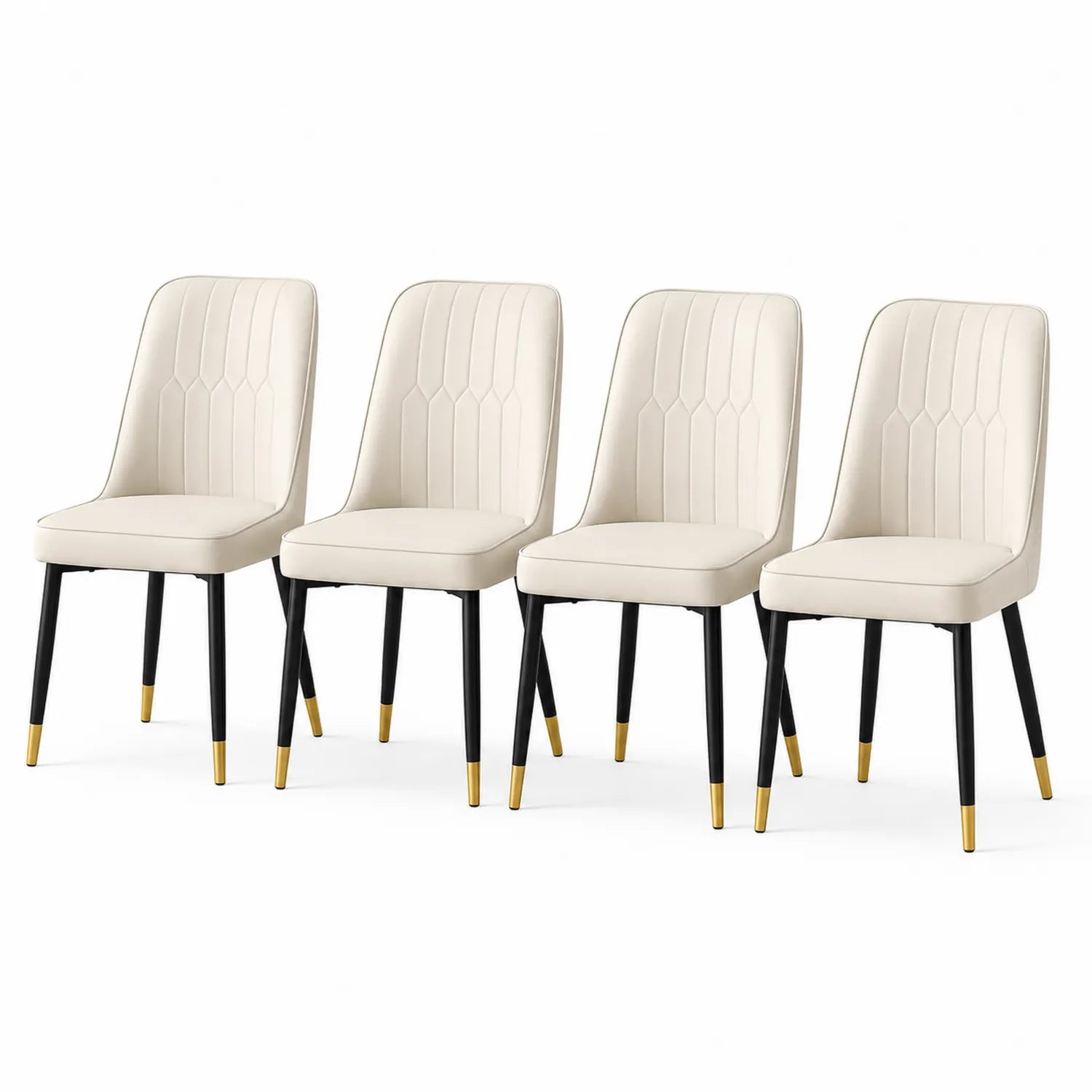Ensemble de 4 chaises de salle à manger en cuir synthétique crème avec pieds en métal noir