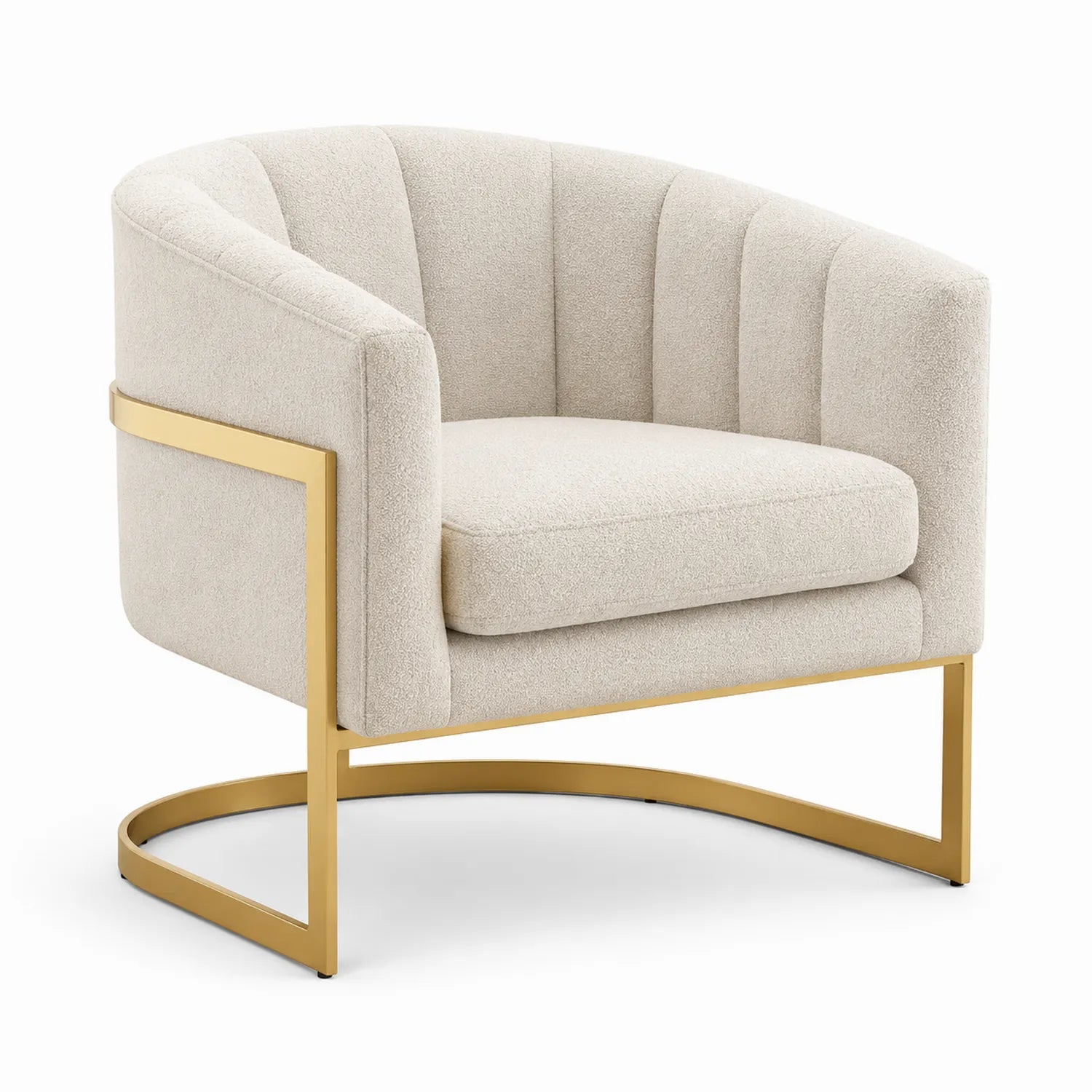 Fauteuil en tissu polyester beige avec cadre en acier doré