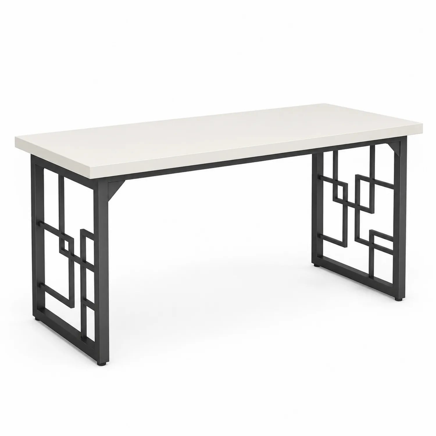 Bureau en Bois MDF et Métal Blanc et Noir 160x60x75 cm