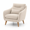 Fauteuil en tissu beige avec pieds en bois massif