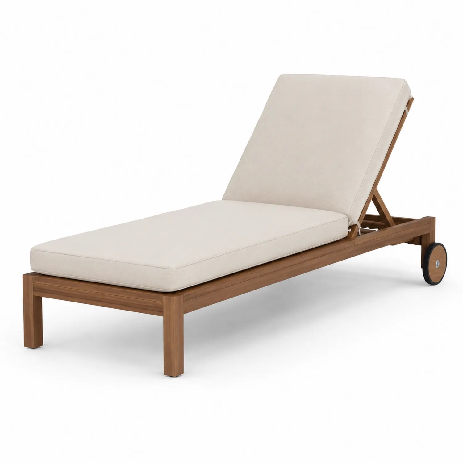 Chaise Longue de Jardin en Bois d'Acacia avec Coussin Crème