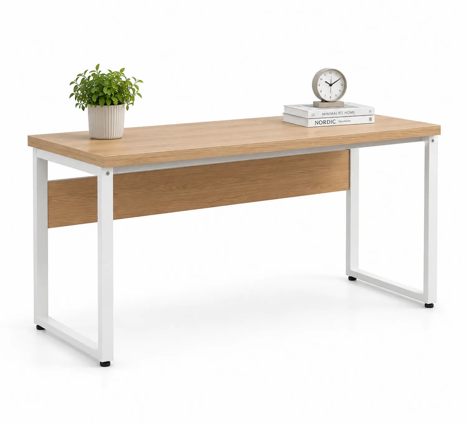 Bureau rectangulaire en bois et métal blanc 120x60x75 cm