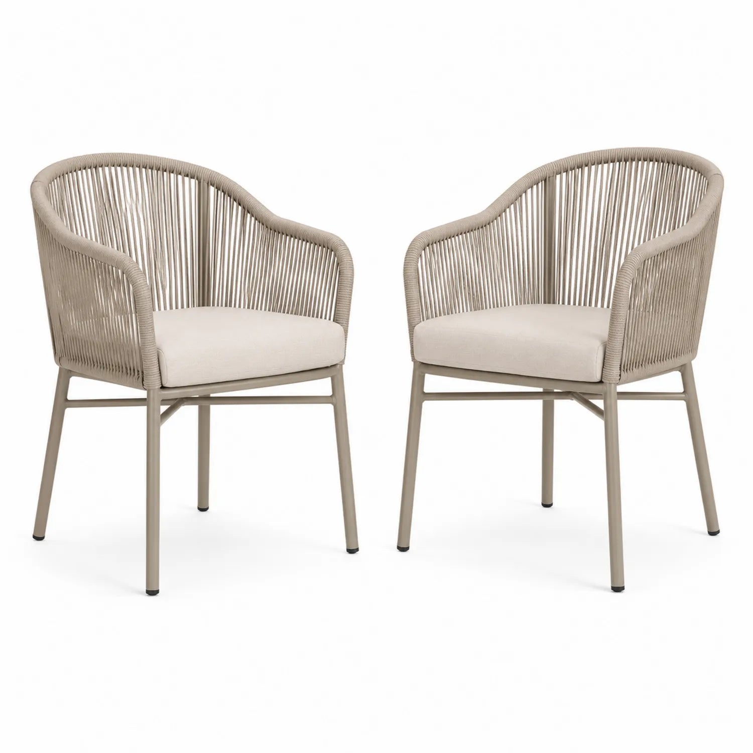 Lot de 2 chaises en corde synthétique beige avec coussins en polyester
