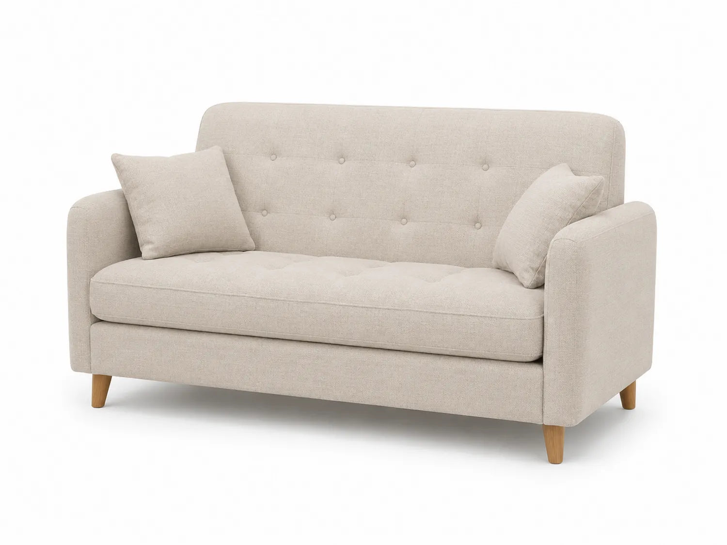 Canapé 3 places tissu beige pieds bois