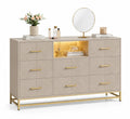 Commode en bois MDF avec tiroirs et étagère ouverte, cadre doré 150cm