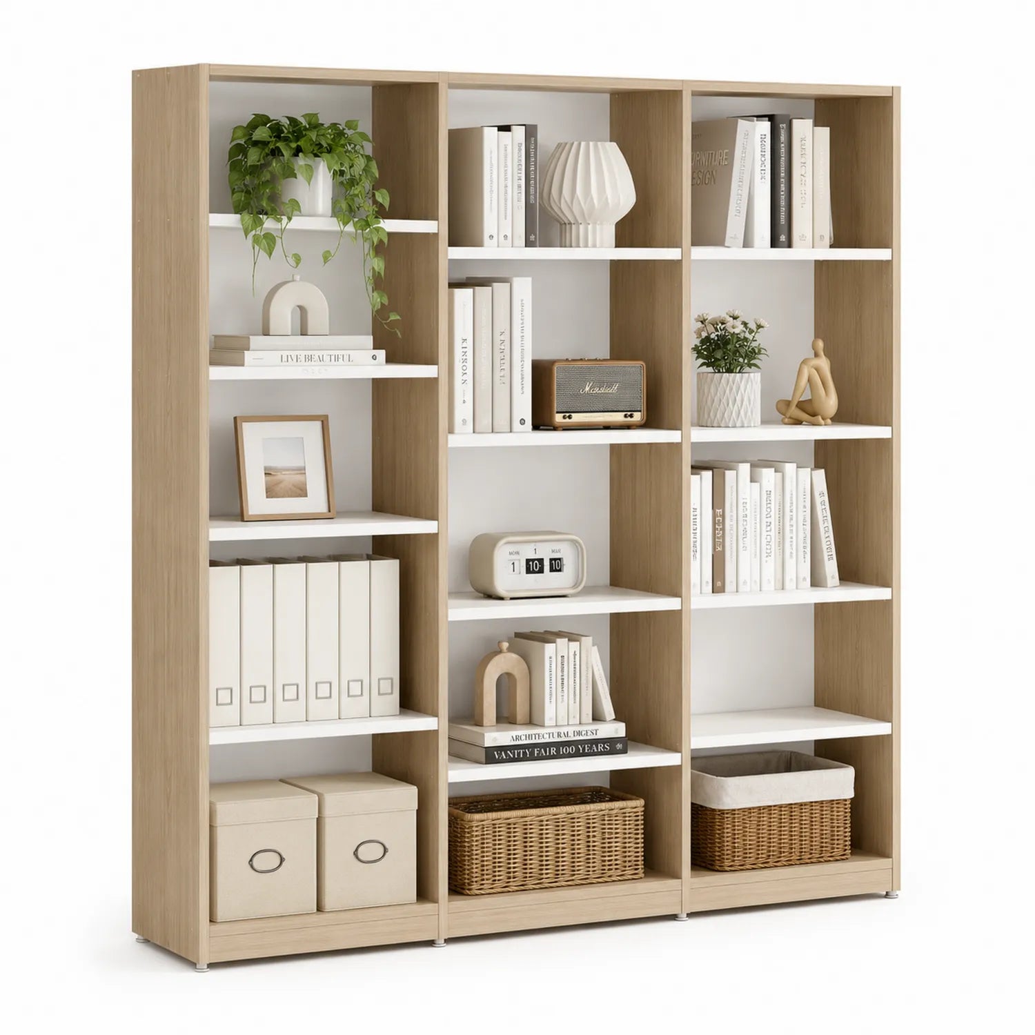 Bibliothèque en bois composite Chêne/Blanc 180x120x30 cm