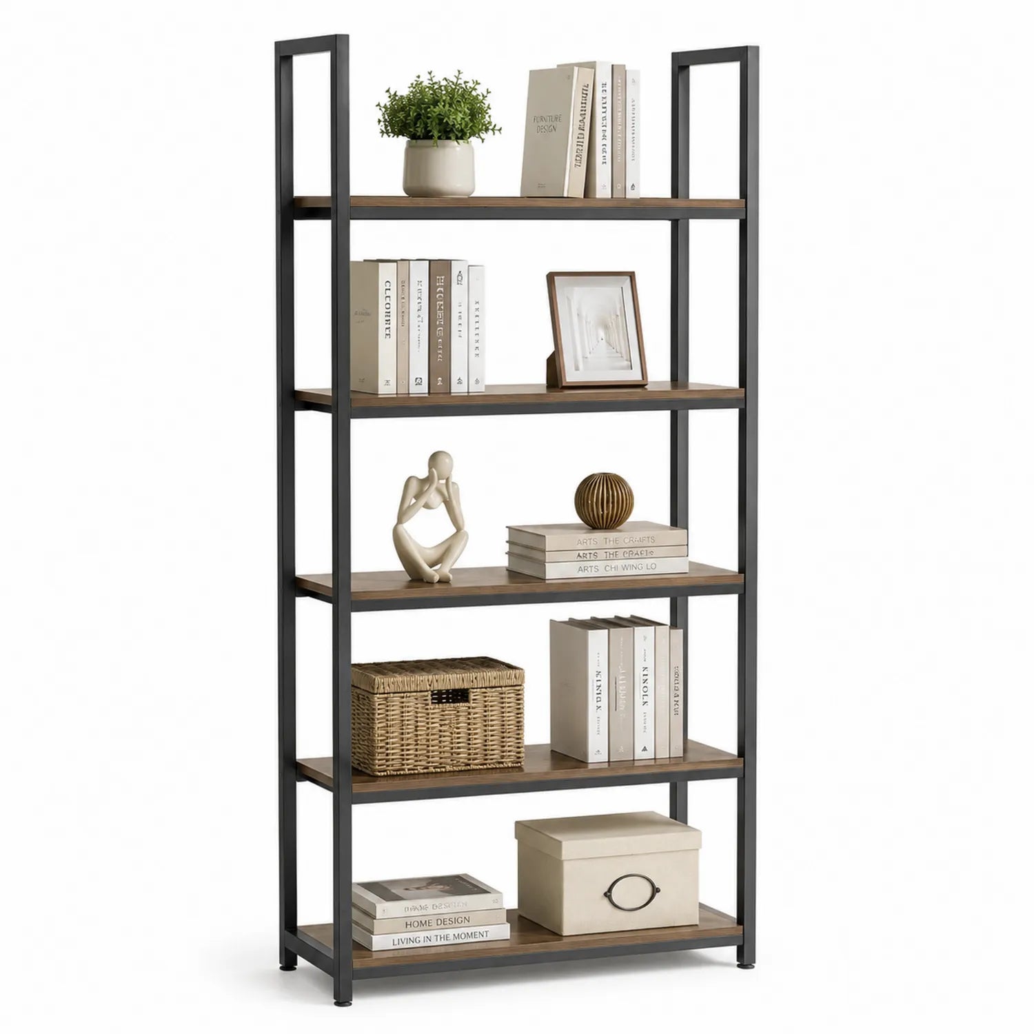 Étagère en bois et métal noir à 5 niveaux