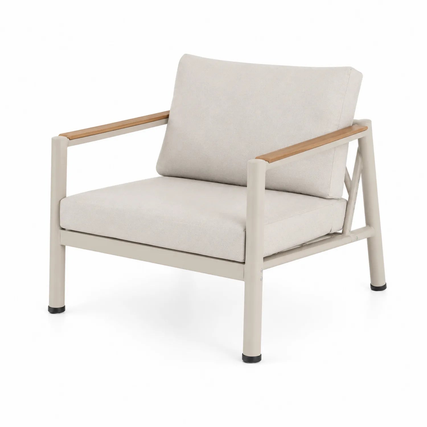 Chaise extérieure en aluminium avec accoudoirs en bois