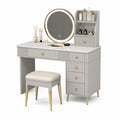 Coiffeuse et Tabouret Ensemble en MDF avec Miroir LED et Tiroirs