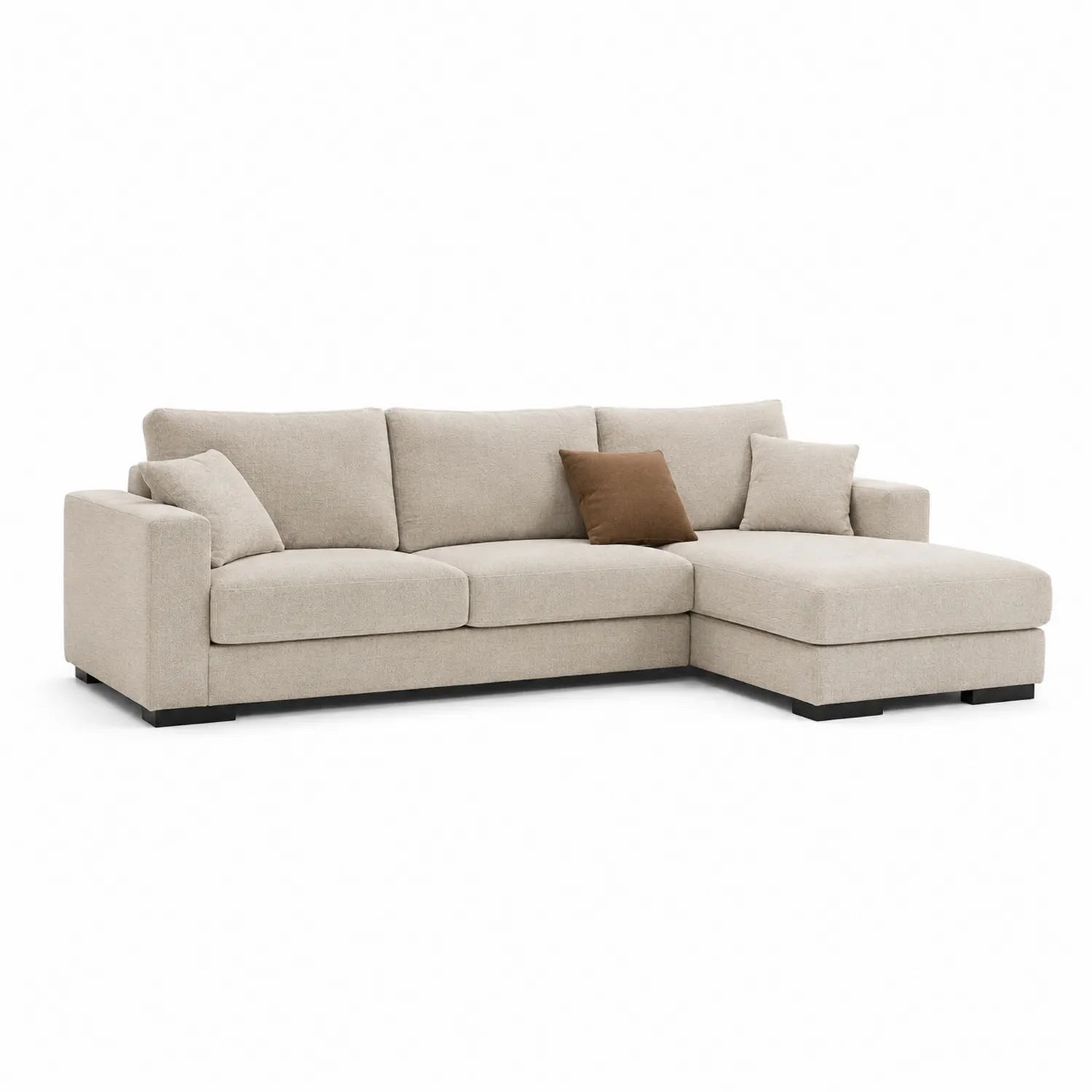 Canapé d'angle en tissu avec méridienne droite 280x160 cm Beige