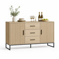 Buffet en bois clair avec structure en métal noir, 120 cm
